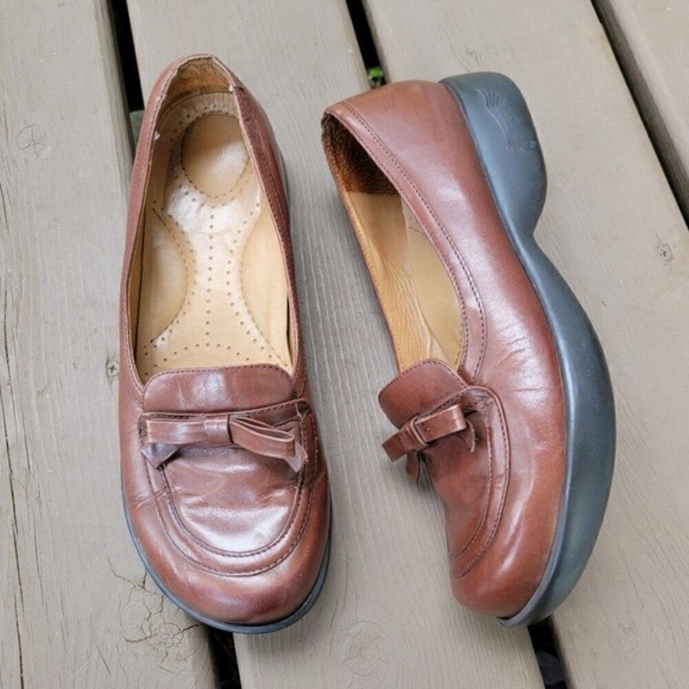 Vintage 90s y2k Dansko‎ Danielle Bow Brown Leather Chunky Lolita Slip-on Loafers